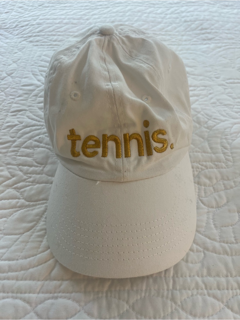 Vineyard Vines White Cap with Gold "tennis." Embroidery
